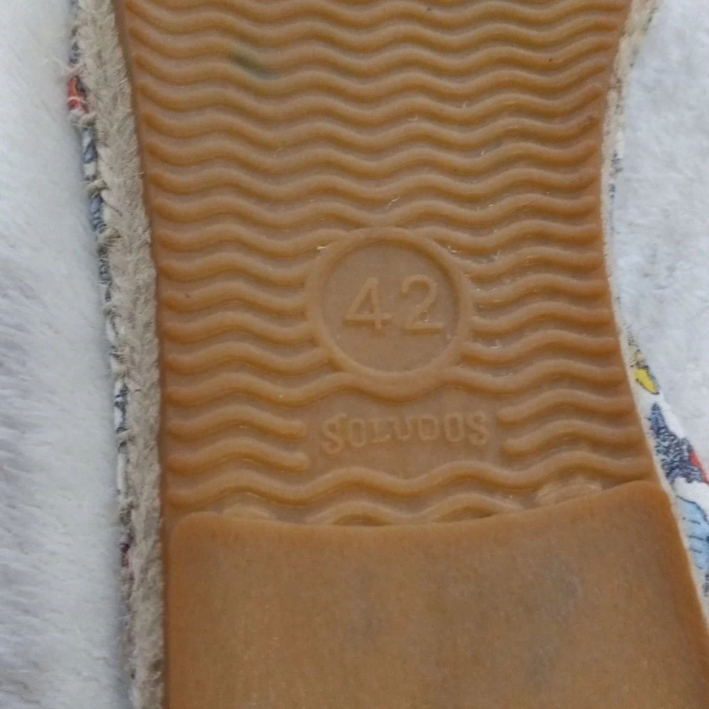 Soludos Floral Espadrille Flats Size 10.5 Canvas Jute Slip On Shoes